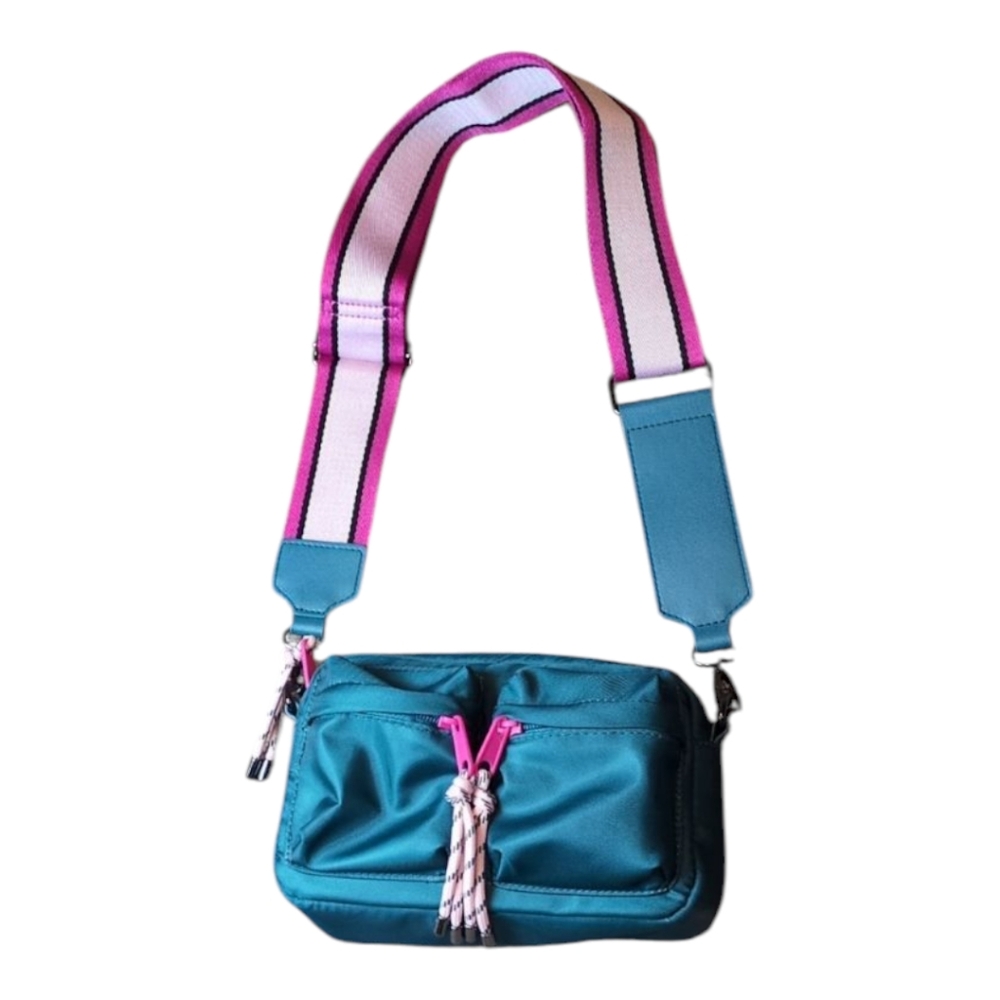 🌈XO, Sierra Teal Cargo Pocket Nylon Pink Stripe Adjustable Strap Mini Crossbody